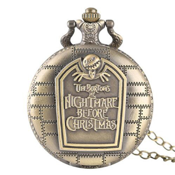 Steampunk Necklace Clock Nightmare Before Christmas Jack Skellington Quartz Pocket Watch Pendant Men Women Chirdren Kids Gift