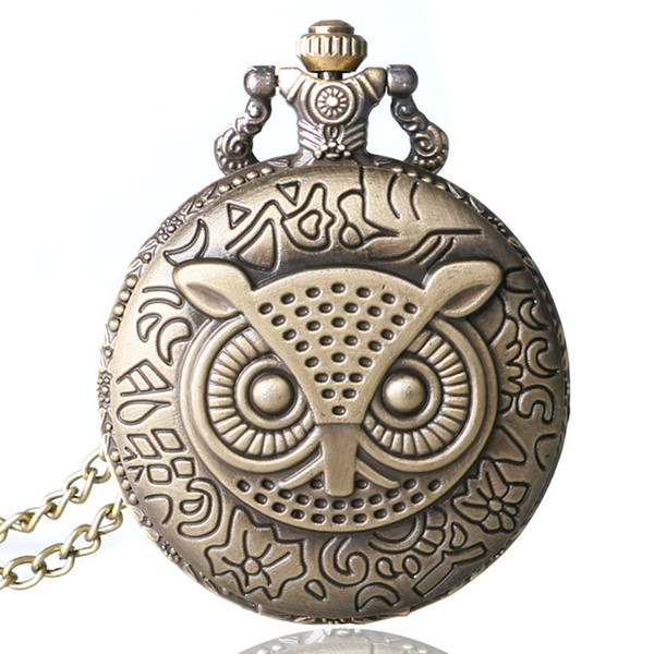 Vintage Pocket Watch Owl Animal Pattern Quartz Fob Watches Reloj De Bolsillo Steampunk Retro Pocket Watch Necklace Pendant Chain