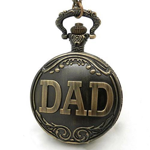 Vintage Men Antique Bronze Dad Pattern Quartz Pocket Watch with Necklace Fob Watch Father's Day Gift