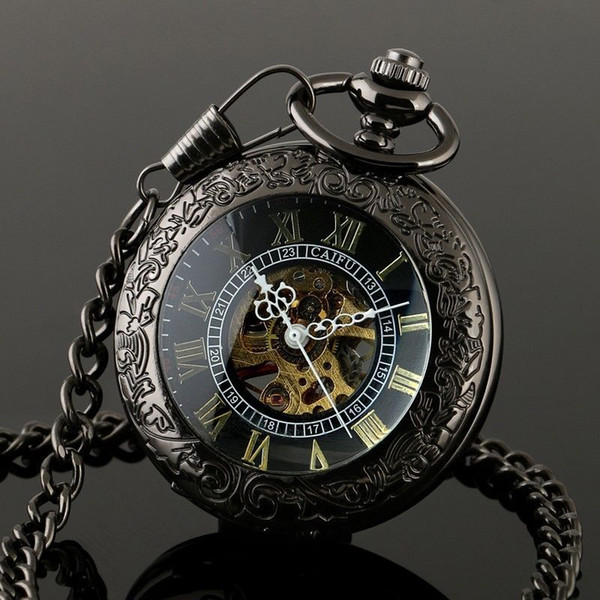 Wholesale 20pcs/lot Men perspective window tungsten steel hollow mechanical watches mechanical pocket watch PW049