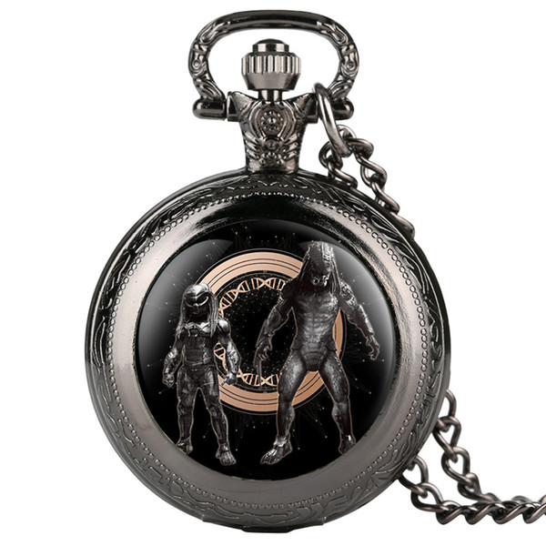 Masculine Necklace Men's Creative Design Pocket Watch Alien Patterns Quartz Pocket Watch Analog Pendant for Men Women