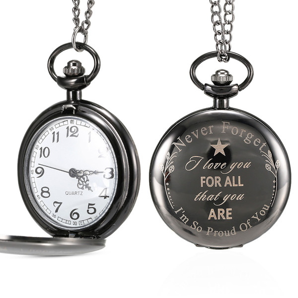 1 Pcs Men Women Quartz Pocket Watch Letter Printed Case For All & to My Brother with Chain Meaningful Gifts LXH