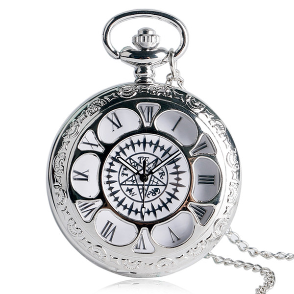 Silver Flower Cover Design Quartz Pocket Watch Men Women Fob Watches Necklace Gift Fashion Anime Pendant Clock