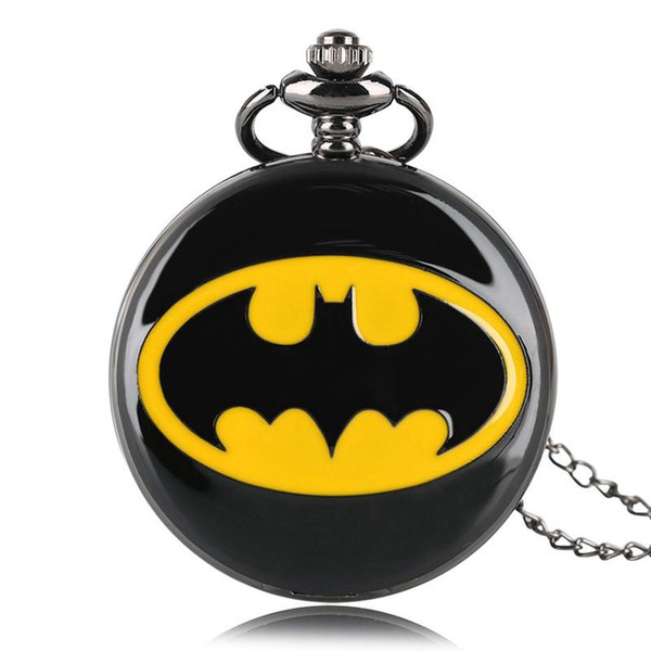 Superhero Fashion Black Batman Quartz Pocket Watch Necklace Chain Casual Roman Number Smooth Jewelry Pendant Luxury Gifts for Men Women Kids