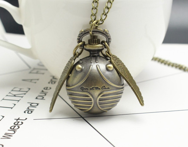 Golden Snitch Slytherin Quartz Pocket Watch Angel Wings Sweater Copper Gold Ball Necklace Pendant Souvenir Gifts