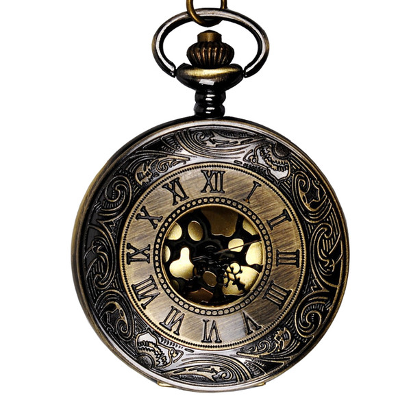 Classical Large Gold Face Roman Pocket Watch Stylish Roman Scale Pocket Watch Bronze