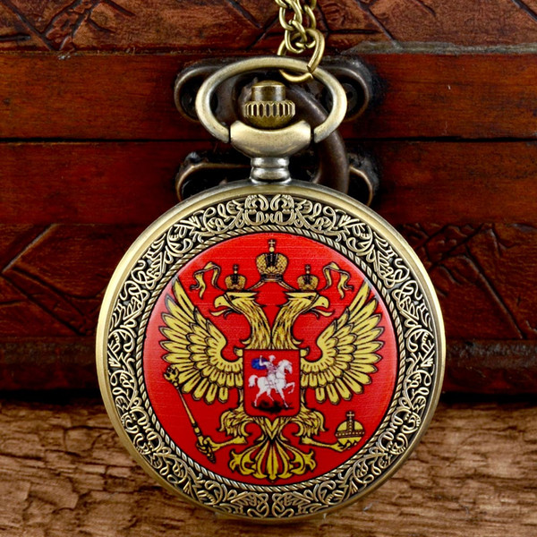 Classic Russian national emblem Quartz Pocket Watch Vintage Men Women Pendant Necklace Watch Gift