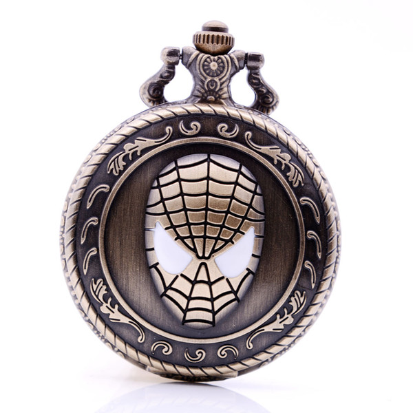 Antique Retro Iron Man Mask Quartz Pocket Watch Analog Pendant Necklace Mens Womens Watches Chain Gift Bronze relogio masculino