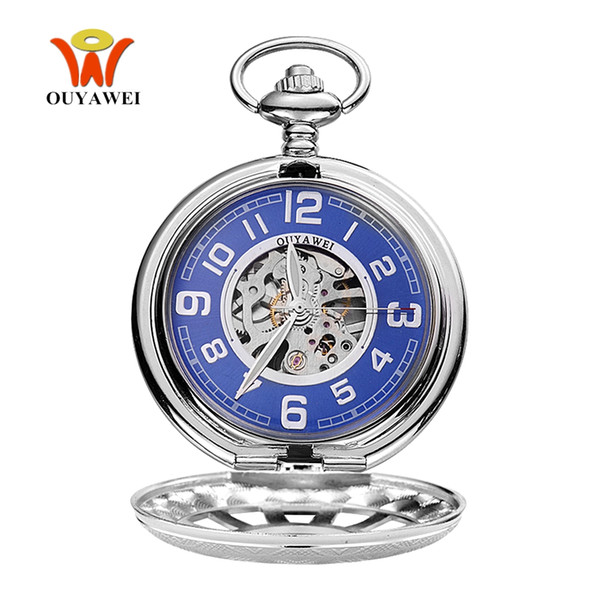 Reloj Masculino Fashion Luxury OYW Mechanical Hand Wind Pocket Watch Men Pendant Watch Full Steel Case Pocket Fob Watch Relogio