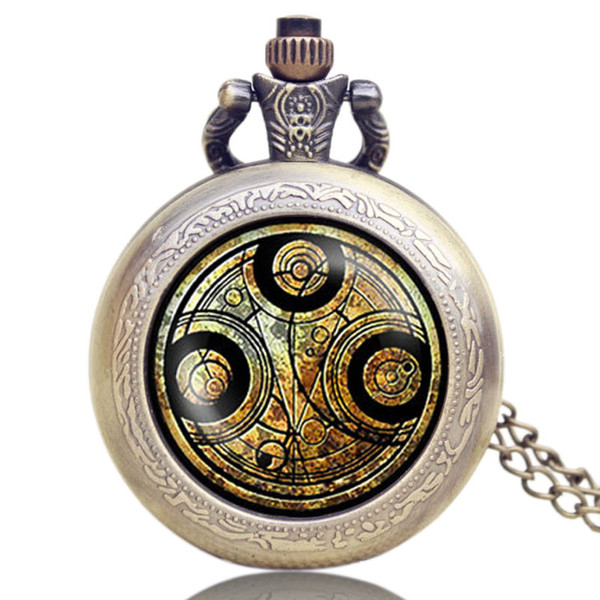 Fashion Pocket Watch Doctor Who Magic Design Glass Dome with Retro Pendant Necklace Relogio De Bolso Clock Men' s Brthday Gifts