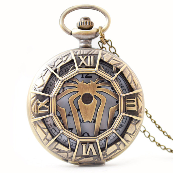 Cool SL68 Fashion Gift for Kids Boy Black Spider Man Pendant Pocket Watch Pendant Quartz Steampunk Necklace Gift