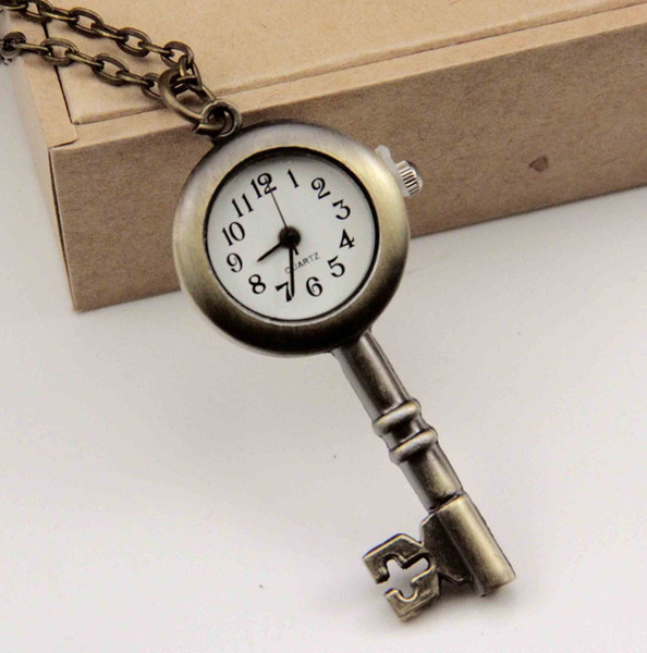 Vintage Antique Stainless Steel Quartz Pocket Watch Key Shaped Pendant Key Ring Watch Key Chain Unisex Gift