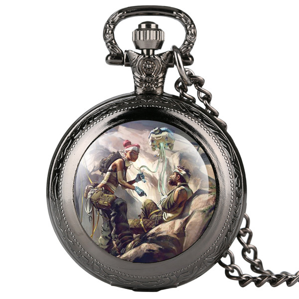 Apex Online Games Series Theme Sticker Pocket Watch Double-cover Pocket Watches for Boy Gift for Watch With Necklace