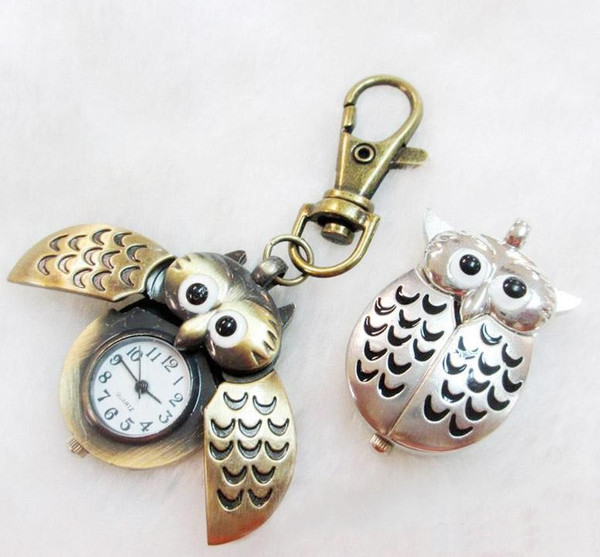 Owl pocket watch necklace quartz watch key chain watch bronze antique pendant necklace sent a174