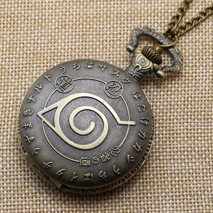 Wholesale-Vintage Bronze Naruto Quartz Necklace Pendant Pocket Watch Chain Unisex P142