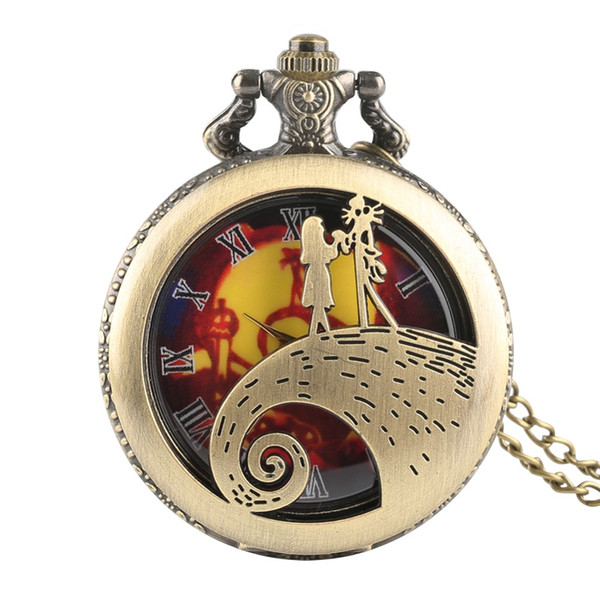 Character Story Pattern Pocket Watch for Man, Quartz Pocket Watches for Boy, Ancient Bronze Fine Chain Men's Wath Gift