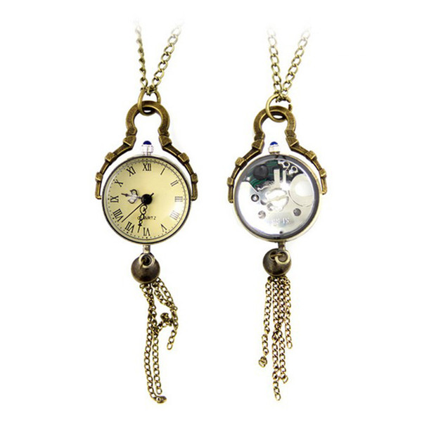 Round Glass Ball Antique-Style Steampunk Watch Necklace Pocket Fob Watch Lead Black