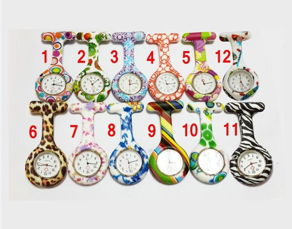 Hot sale New Silicone Nurse watches Colorful Prints Medical Nurse Watch Cute Patterns Doctor Fob Quarta Watches Friends Gift Pin Watches