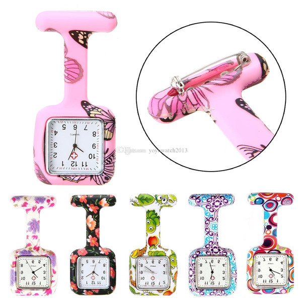 Factory price 2017 2018 hot Colorful Prints Silicone Nurse Pocket Watch Doctor Fob Quartz Watch Kids Gift Watches Fashion Patterns