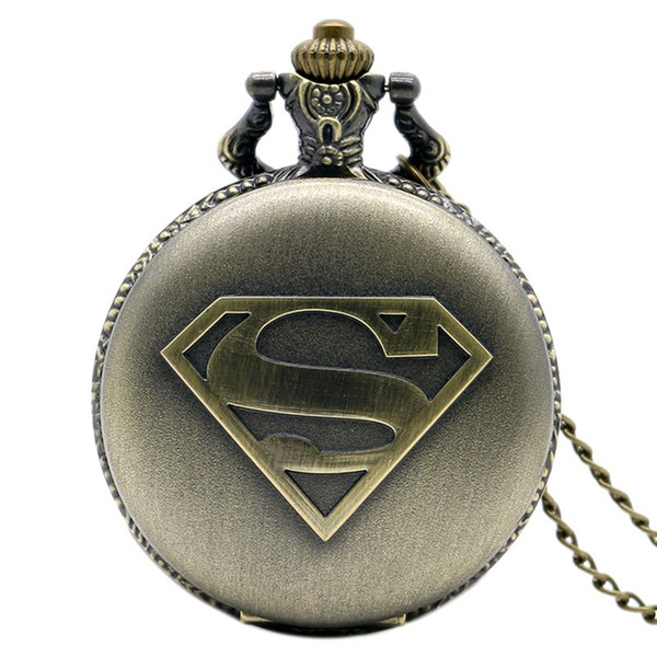 1 Pcs Relogio De Bolso Super Hero Theme Superman Quartz Fob Chain Pocket Watch For Women Man