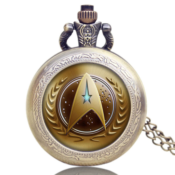 Wholesale-Hot Sale Star Trek Extension Golden Symbol Design Necklace Pocket Watch Free Shipping