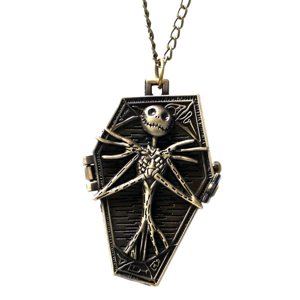 2018 New Arrival The Burton's Nightmare Before Christmas Quartz Pocket Watch Retro Bronze Pendant Necklace Gift for Men Women