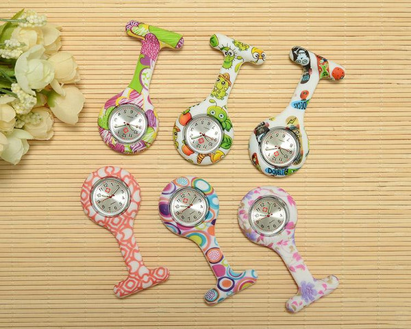 NEW HOT Silicone Colorful Prints Medical Nurse Watch Patterns Fob Quartz Watch Soft band brooch Nurse Watch 11 patterns LB56