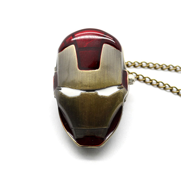 Unique Iron Man Shape Design Fob Quartz Pocket Watch With Necklace Chain Free Drop Shipping