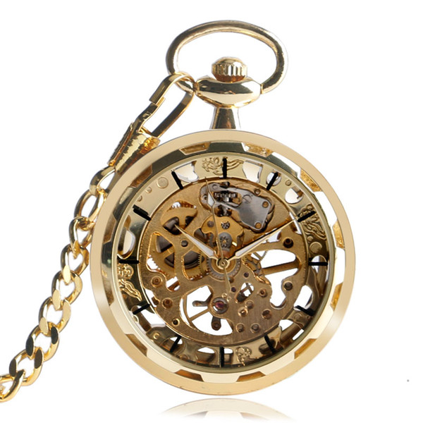 Vintage Watch Necklace Steampunk Skeleton Mechanical Fob Pocket Watch Clock Pendant Hand-winding Men Women Chain Gift