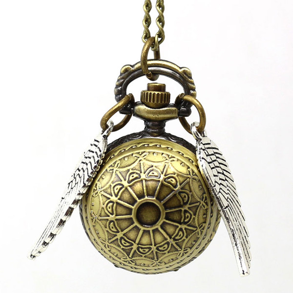 Bronze Vintage Harry Potter Ball Pocket Watch Snitch Wings Pocket Watch Elegant Golden Snitch Quartz Fob Pocket Watch With Sweater Chain