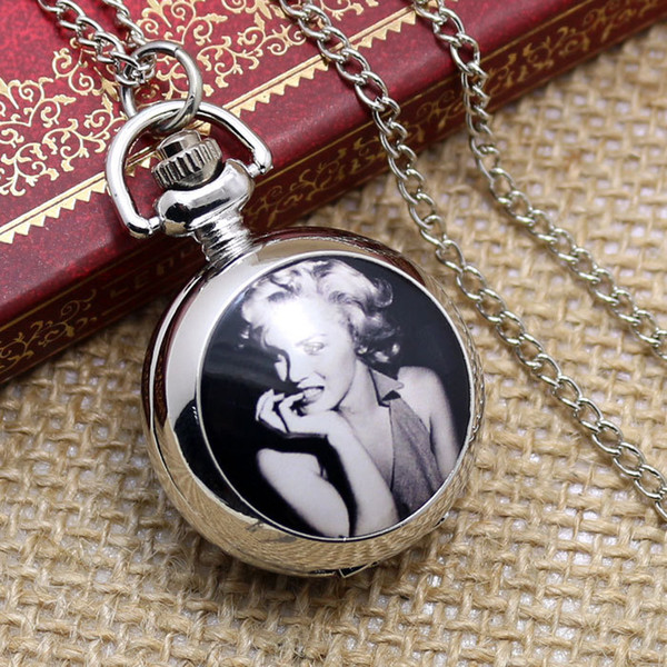 Free Shipping Hot Sale Wholesale Ladies Mens New Antique Mini Pocket Watch Marilyn Monroe Oomph Locket With Chain