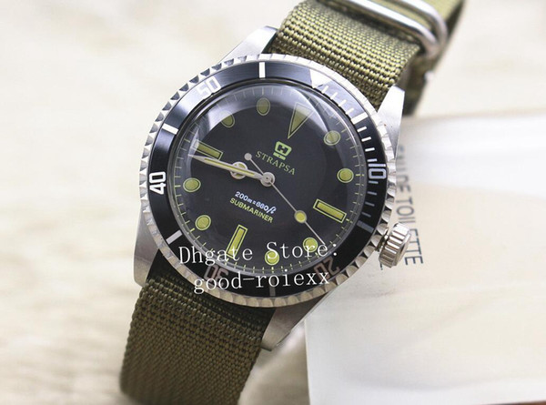 Vintage Mens Mechanical 2813 Rotating Alloy Bezel Watch Antique Fabric Nato Strap Men Sport Sub 200m Superlative 14060 Baselworld Watches