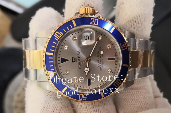 Vintage Men's Watches Automatic 2836 Eta Watch Men Serti Gray Diamond Dial Gold Steel Blue Alloy Bezel 16613 BP Factory Antique Wristwatches