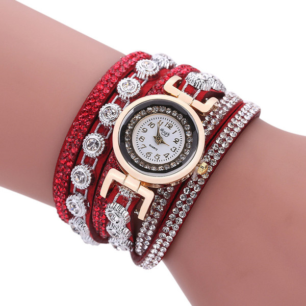 Bracelet Watches New Fashion Women Vintage Rhinestone PU Leather Strap Wristwatches Luxury Casual Quartz Watches