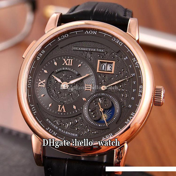 Cheap New Date 139.025 139.032 Black Texture Dial Automatic Moon Phase Mens Watch Rose Gold Case Leather Strap High Quality Gents Watches