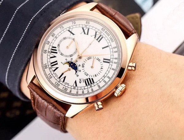 Rose gold 42 mm case Chronograph men watch quartz CHIN date High quality wholesale luxury fashion new Stainless steel mens watches