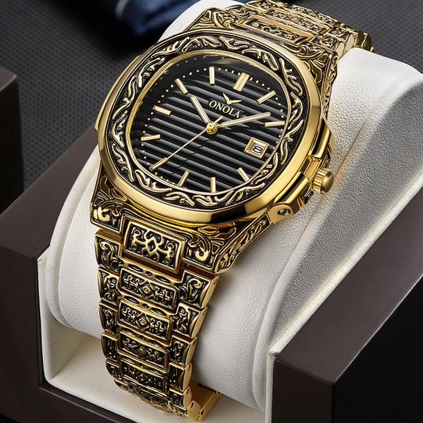 Creative Design Retro Men Quartz Wristwatches Full Steel Calendar Waterproof Fashion Mens Watches Top Brand Luxury Male Clock T200113