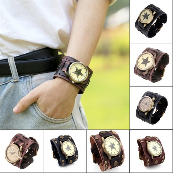 Women And Men Vintage quartz Watch Leather Bracelet Watch Personality Wide Wristwatch Charm Couple watches Jewelry