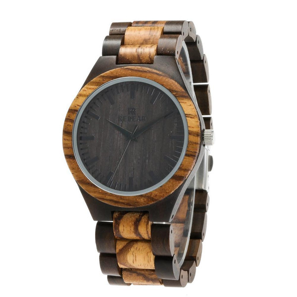 Wholesale New style Ebony case Men's Wooden Watch Bamboo wood