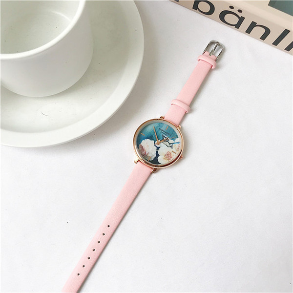 Vintage flower dial ladies watch Korea hot fashion wholesale wrist watches simple temperament female watch large dial fine strap watches