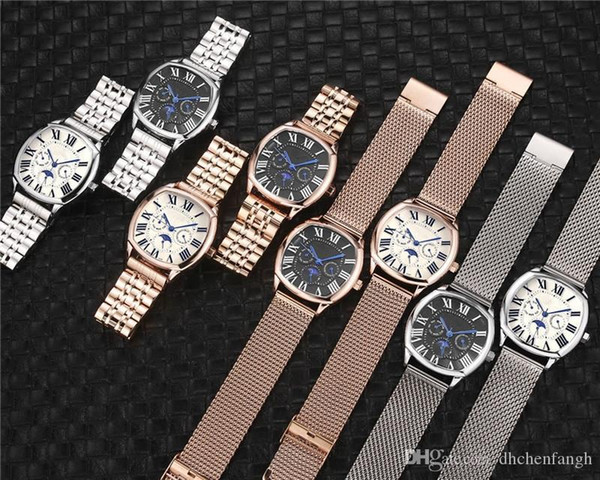 hot Small Dials Work Mens Watches Square Sun Moon Star Male Clock Wrist Watches Fashion Quartz Waterproof Calendar Luxury Men Watch