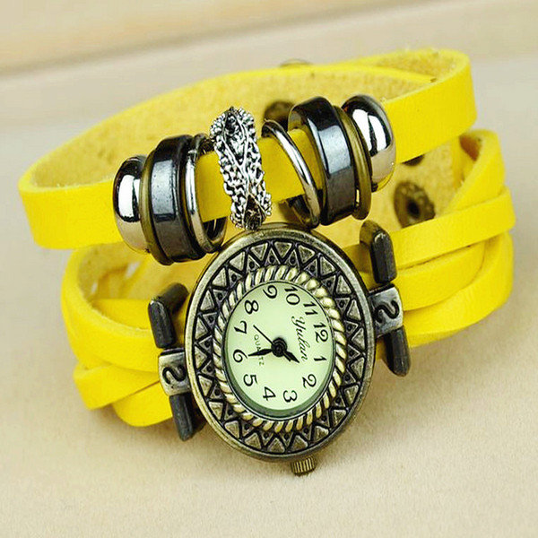 Fashion 9 color Retro Weave Leather Watches Quartz Weave Hedgehog rivet Leather Bracelet WRAP Around Lady Wrist Watch