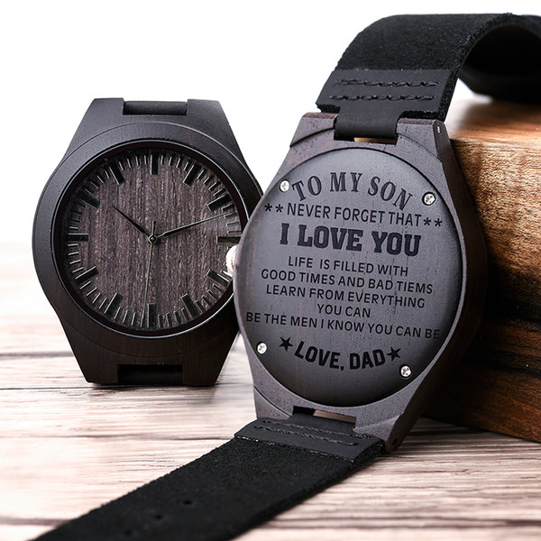 BOBO BIRD Black Engraving Men Watches Family Gifts for Son DAD MOM Men's Quartz Women Wristwatch logo for Boyfriend Custom Logo