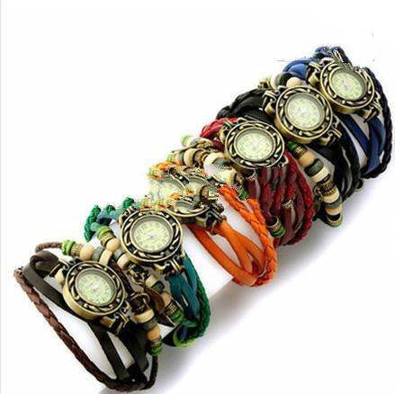 Retro Quartz Fashion Weave Wrap Around Leather Bracelet Bangle Womens Tree Leaf Green Girl Watch instock same day ship