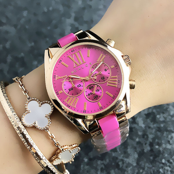 Fashion M design Brand women's Girl 3 Dials style Metal steel band Quartz wrist Watch M49