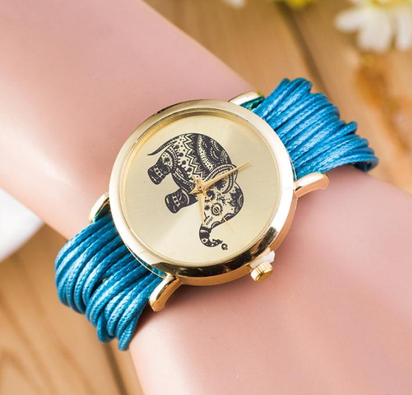 5 pcs 2018 new fashion popular national style watch cute elephant cord strap personality antique style