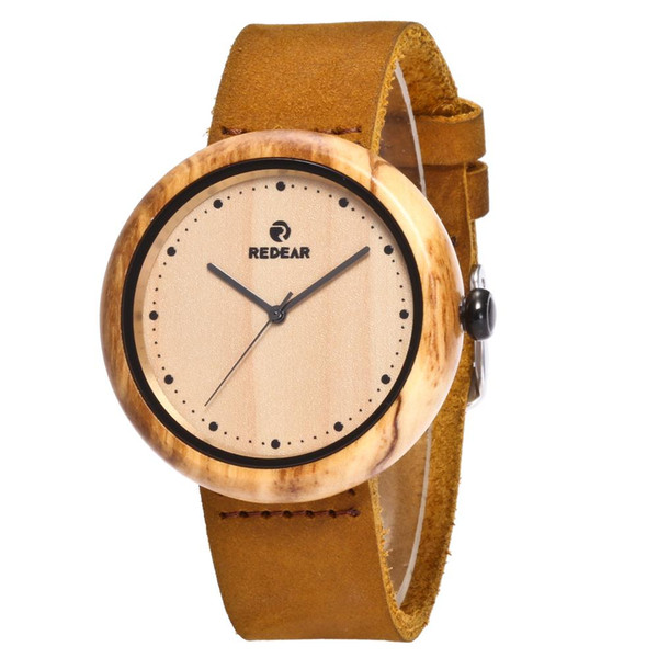 REDEAR Zebra Wood Watches with Real Leather Straps Quartz Movement 2035 Wooden Casual Watch For Men Women Fashion Watch Lovers