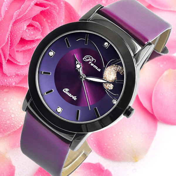 2017 New PREMA fashion Women watches female Leather strap Quartz clock Ladies purple butterfly watch