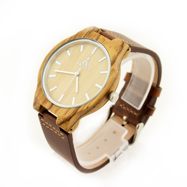 ALK Vision Unisex wood watch Men women watches mens watches top brand luxury ladies clock Leather strap