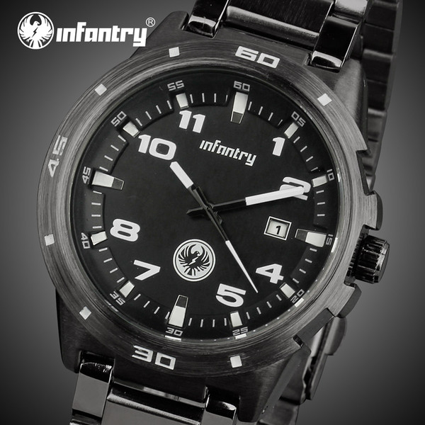 INFANTRY Famous Brand Watch Men's Sports Watch Military Black Stainless Steel Strap Watches Army Designer Date Fashion Wristwatch